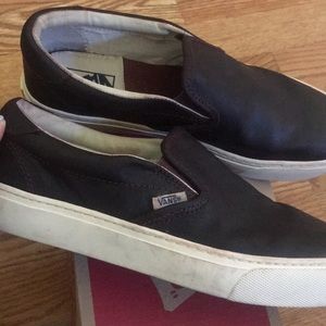 Brown leather Vans slip on shoes